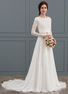 Chiffon Scoop Beading Wedding A-Line Dress Neck Court Elle With Wedding Dresses Train