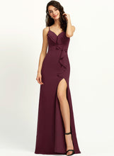 Load image into Gallery viewer, V-neck Front Split Sheath/Column Ruffle With Prom Dresses Floor-Length Brianna