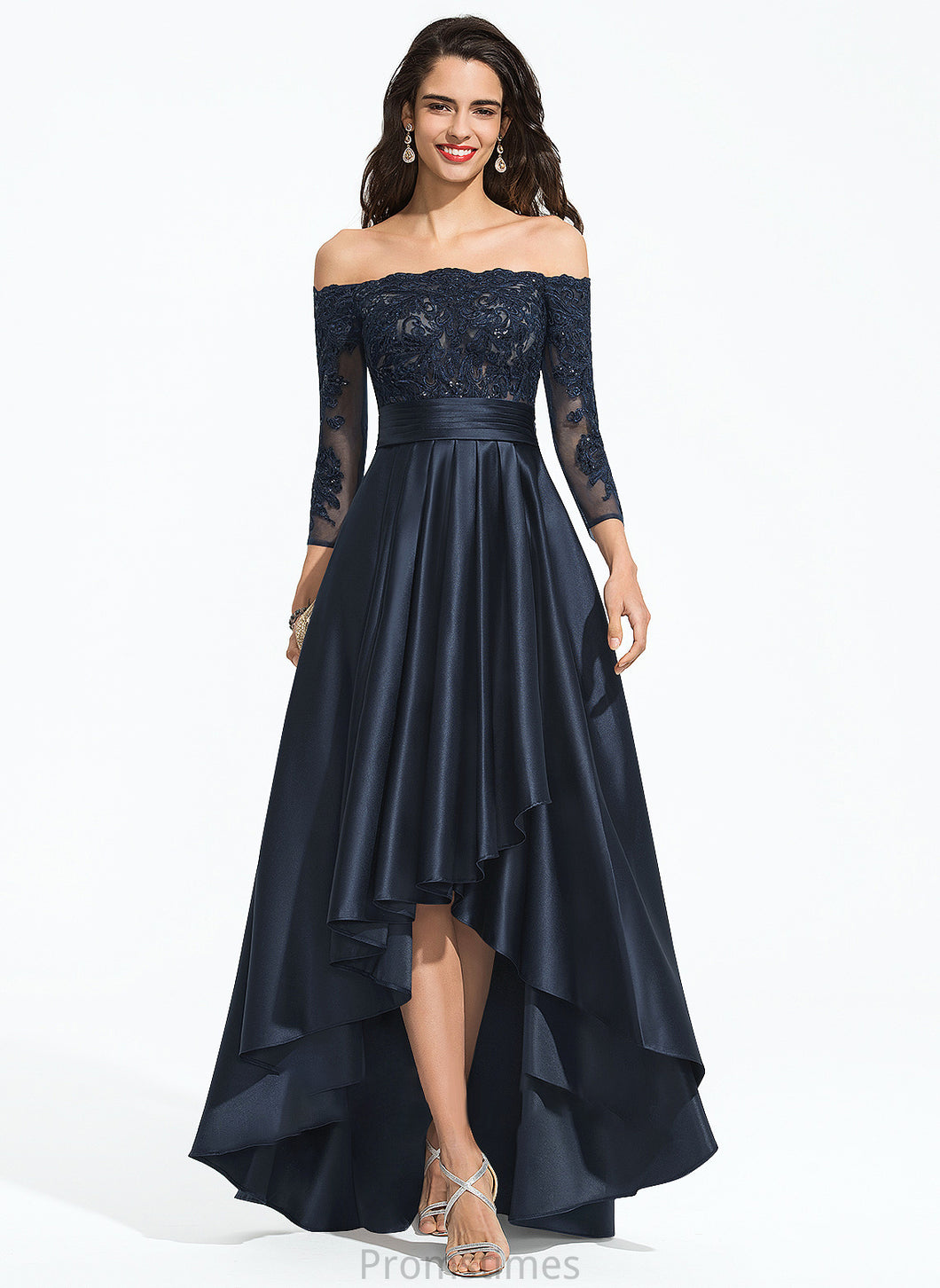 Sequins A-Line Asymmetrical Satin Ruffle With Prom Dresses Off-the-Shoulder Evelyn