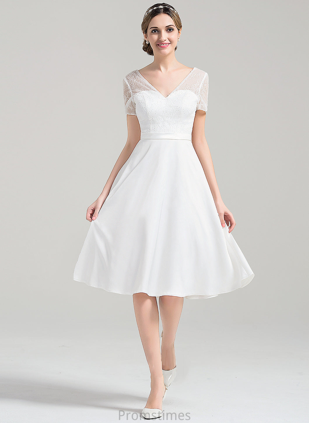 Wedding Norma Knee-Length A-Line V-neck Wedding Dresses Satin Dress