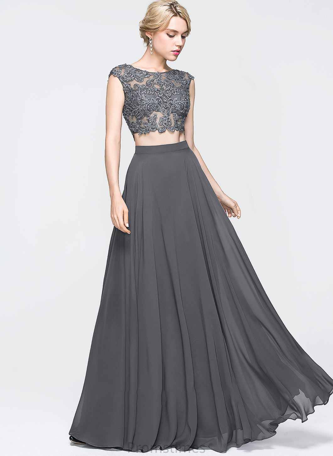 Beading Floor-Length Neck Anabelle Prom Dresses Sequins Chiffon A-Line With Scoop