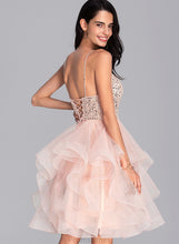 Load image into Gallery viewer, Sequins V-neck Knee-Length Ball-Gown/Princess Beading Hanna Tulle With Prom Dresses