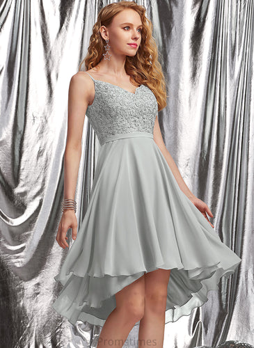 With Prom Dresses Beading V-neck Chiffon A-Line Asymmetrical Ann