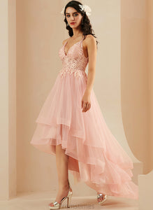 Pru Ball-Gown/Princess Lace V-neck With Tulle Asymmetrical Prom Dresses