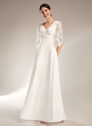 Jaden Sheath/Column Lace Wedding Dresses Floor-Length Dress Chiffon With V-neck Wedding