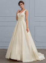 Load image into Gallery viewer, Dress With Train Skyler V-neck Wedding Sweep Satin Lace Ball-Gown/Princess Wedding Dresses