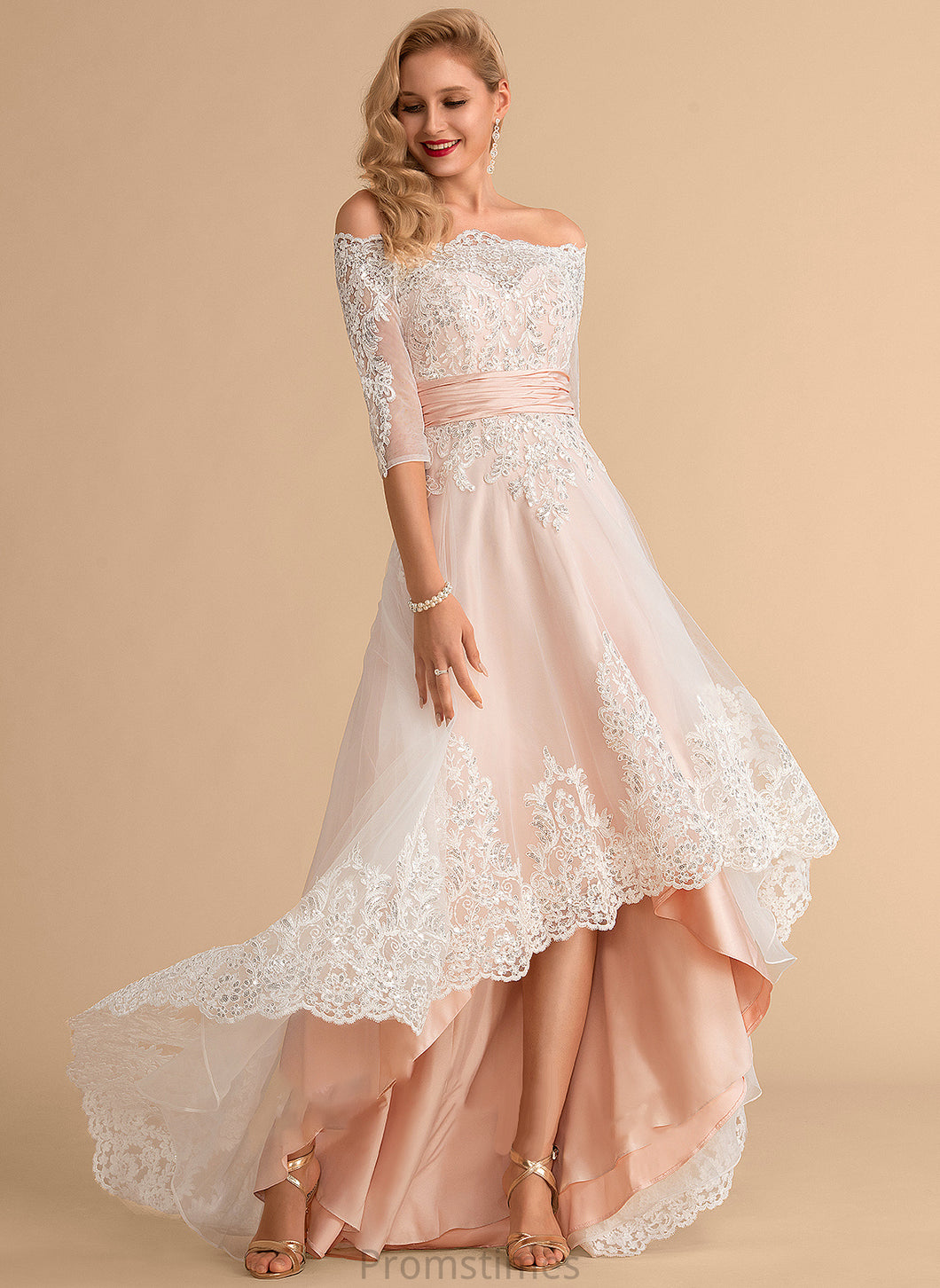 Wedding Tulle Dress A-Line Asymmetrical Wedding Dresses Lace With Sequins Jaslene Satin