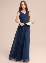 Load image into Gallery viewer, Junior Bridesmaid Dresses A-Line Off-the-Shoulder Chiffon Floor-Length Ruffles Mara With