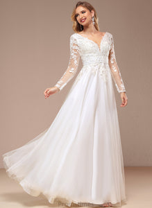 Wedding Dresses Wedding Tulle A-Line Beading Dress Lace V-neck With Adeline Floor-Length Sequins