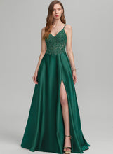 Load image into Gallery viewer, A-Line Front V-neck Split Floor-Length With Annabella Prom Dresses Satin