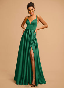 Maleah Floor-Length Prom Dresses V-neck A-Line Satin