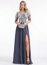 Load image into Gallery viewer, Split With V-neck Chiffon Averie Front Floor-Length Sequins Prom Dresses A-Line