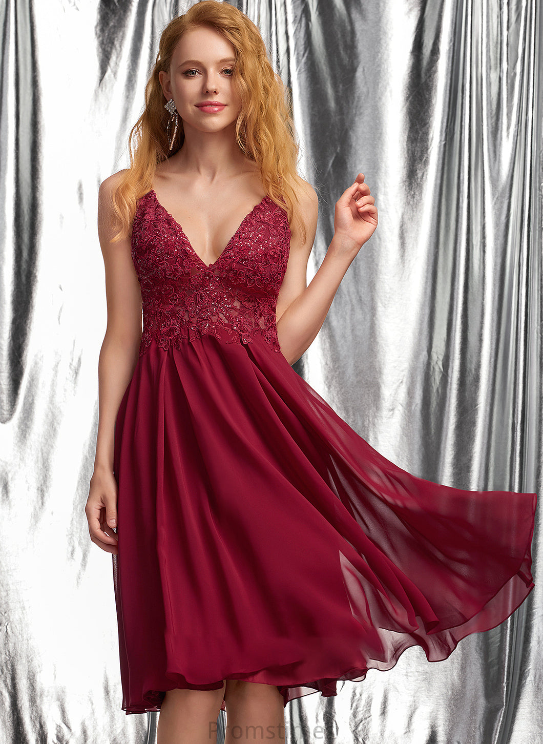 Chiffon A-Line With Knee-Length V-neck Sequins Evangeline Prom Dresses