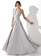 Load image into Gallery viewer, Charmeuse Prom Dresses With Floor-Length Pleated A-Line V-neck Elianna