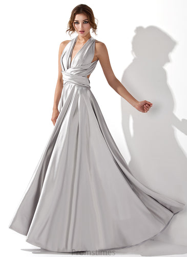 Charmeuse Prom Dresses With Floor-Length Pleated A-Line V-neck Elianna