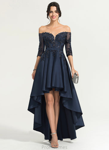 Off-the-Shoulder Asymmetrical Prom Dresses A-Line With Lace Satin Raquel Sequins