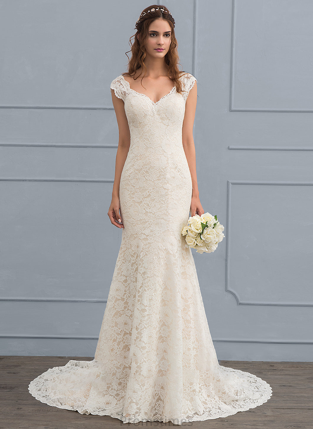 Trumpet/Mermaid Court Dress Wedding Wedding Dresses Lace Train Susan V-neck