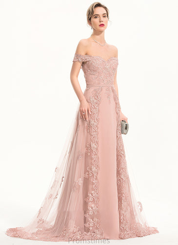 Sweep Lilianna Off-the-Shoulder Sequins Chiffon A-Line Tulle Train With Prom Dresses