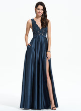 Load image into Gallery viewer, Prom Dresses Dahlia Floor-Length V-neck Sequins Lace A-Line With Satin