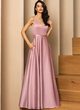 Load image into Gallery viewer, Ball-Gown/Princess Satin Chanel With Floor-Length V-neck Pockets Prom Dresses