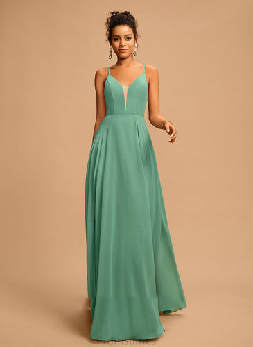 V-neck Floor-Length Chiffon Prom Dresses A-Line Kaitlynn