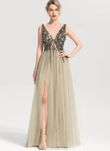 Load image into Gallery viewer, Front V-neck Prom Dresses Sequins Floor-Length Karlie A-Line Split Tulle Beading With