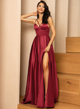 Load image into Gallery viewer, A-Line Pockets Satin Jayla V-neck Prom Dresses With Split Floor-Length Front