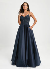 Load image into Gallery viewer, V-neck A-Line Mildred Floor-Length Satin Prom Dresses Sequins Lace With