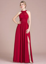 Load image into Gallery viewer, Chiffon A-Line Floor-Length With Ruffle Bow(s) Split Scoop Front Lila Prom Dresses Neck