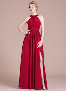 Chiffon A-Line Floor-Length With Ruffle Bow(s) Split Scoop Front Lila Prom Dresses Neck