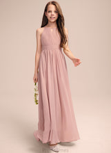 Load image into Gallery viewer, Carolyn Ruffle With Chiffon Scoop A-Line Floor-Length Bow(s) Junior Bridesmaid Dresses Neck