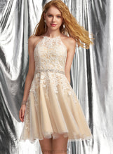 Load image into Gallery viewer, Lace A-Line With Tamara Tulle Sequins Prom Dresses Halter Beading Short/Mini