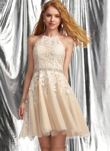 Lace A-Line With Tamara Tulle Sequins Prom Dresses Halter Beading Short/Mini