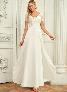 Lace Chiffon A-Line V-neck Leila Wedding Wedding Dresses Lace Floor-Length With Dress