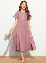 Load image into Gallery viewer, Scoop Chiffon Marlee Lace Tea-Length Neck A-Line Junior Bridesmaid Dresses