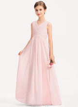 Load image into Gallery viewer, With A-Line Ruffle Junior Bridesmaid Dresses Floor-Length Sahna V-neck Chiffon