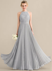 Neck Floor-Length Rhoda Scoop Prom Dresses A-Line With Chiffon Lace Pleated