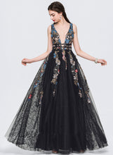 Load image into Gallery viewer, Tulle With A-Line Beading V-neck Floor-Length Sequined Prom Dresses Jaida