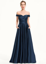 Load image into Gallery viewer, Prom Dresses Ball-Gown/Princess Off-the-Shoulder Ruby With Pleated Satin Sweep Train