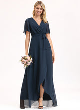 Load image into Gallery viewer, Ashlee A-Line Prom Dresses Bow(s) V-neck With Chiffon Asymmetrical