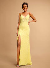 Load image into Gallery viewer, With V-neck Floor-Length Karissa Prom Dresses Sheath/Column Beading Lace