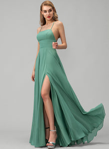 Prom Dresses Neckline Floor-Length A-Line Courtney Front Split Chiffon Pockets Square With