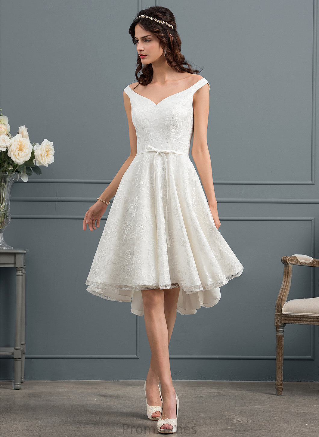 Lace With Bow(s) Dress Wedding Dresses A-Line Brooke Asymmetrical Wedding