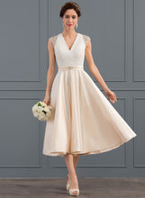 Load image into Gallery viewer, A-Line Satin Tea-Length V-neck Wedding With Yoselin Wedding Dresses Beading Sequins Dress