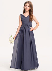 With Ruffle V-neck Ariel A-Line Chiffon Floor-Length Junior Bridesmaid Dresses