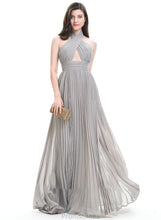 Load image into Gallery viewer, Pleated Front Split Chiffon Prom Dresses With Vivian A-Line Halter Floor-Length