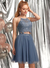 Load image into Gallery viewer, Scoop Tulle Beading Victoria Short/Mini With Prom Dresses Neck Sequins A-Line