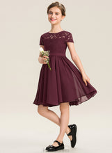 Load image into Gallery viewer, With Neck Junior Bridesmaid Dresses Chiffon A-Line Knee-Length Scoop Mignon Lace Bow(s)