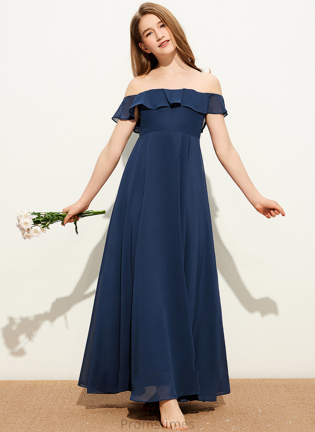 Yoselin A-Line Chiffon Junior Bridesmaid Dresses Off-the-Shoulder Floor-Length