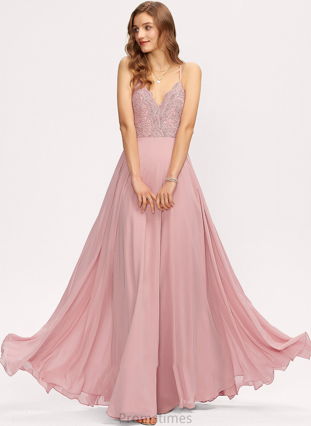 Tamara Floor-Length A-Line V-neck Chiffon Prom Dresses